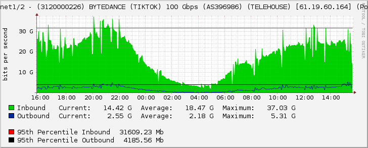 Ethernet1/2 - (3120000226) BYTEDANCE (TIKTOK) 100 Gbps (AS396986) (TELEHOUSE) [61.19.60.164] (Po1020)