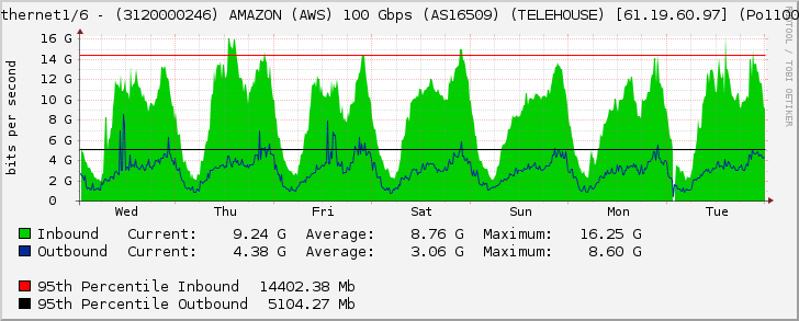 Ethernet1/6 - (3120000246) AMAZON (AWS) 100 Gbps (AS16509) (TELEHOUSE) [61.19.60.97] (Po1100)